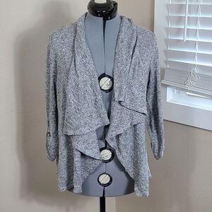 Lee Asymmetric Cardigan Size Large RollTab Sleeves Gray